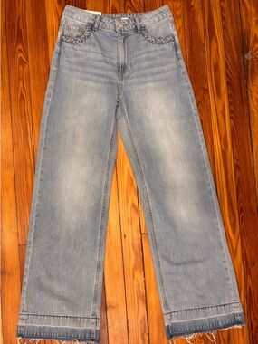 H&M Divided Light Blue High-Rise Wide Leg Jeans with Braided Trim